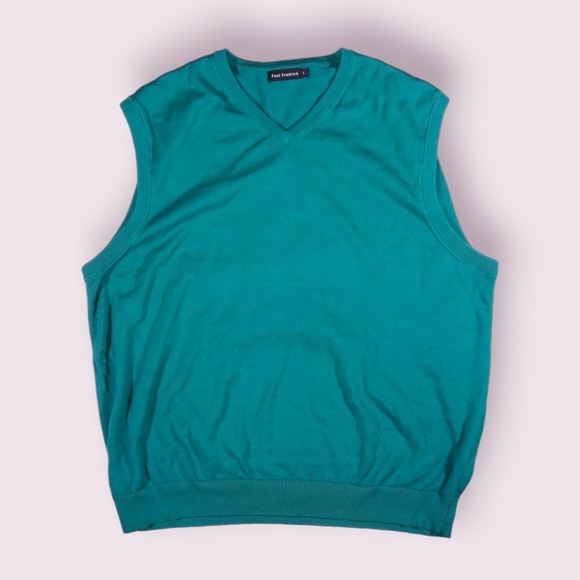 Paul Frederick Mens Silk, Cotton, Cashmere Green Blend Sweater Vest Size L - Picture 1 of 7